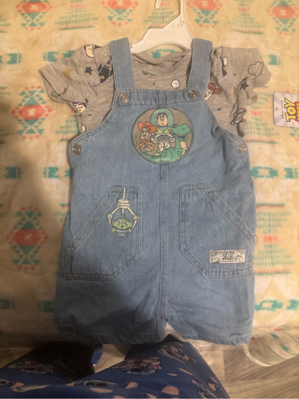 Light Blue Denim Toy Story Kids Shortalls with Character Patch